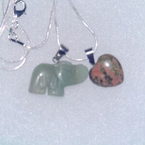 Hippie Boho Jade Elephant and Unakite Heart Silver 24” Neck…